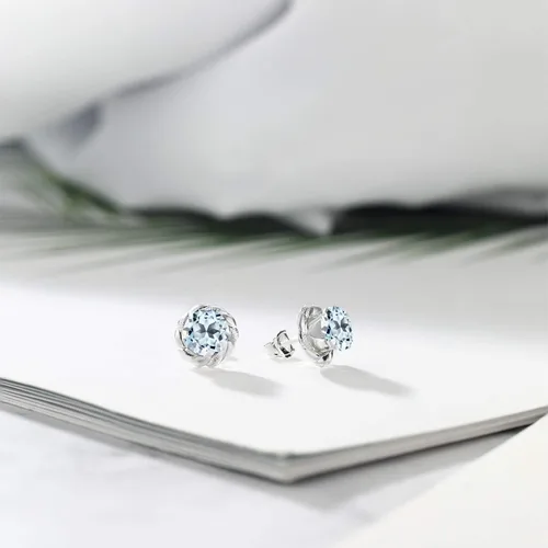 Miniatura 157 de Gem Stone King Aretes de plata de ley 925 de 0.236 in con piedra natal redonda para mujer