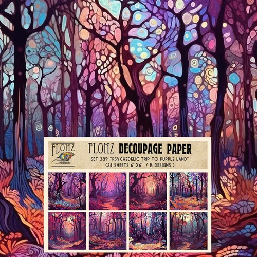 Decoupage - Paquete de papel (24 hojas de 6 x 6 pulgadas) Psychedelic Trip to a Purpleland # Papel de patrón de estilo vintage para decoupage, 35 ES