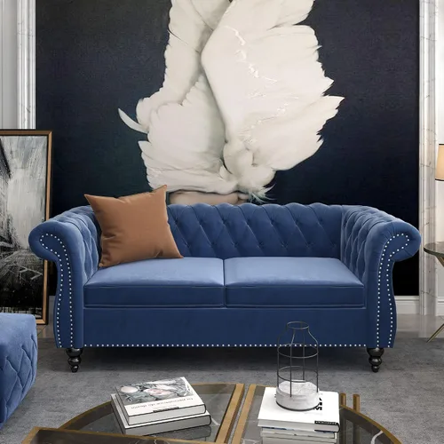 Miniatura 17 de ORRD - Sofá Chesterfield de Terciopelo, Sofá Moderno de Terciopelo con 3 Asientos con Brazos Enrollados y Clavos para Sala de Estar, Dormitorio