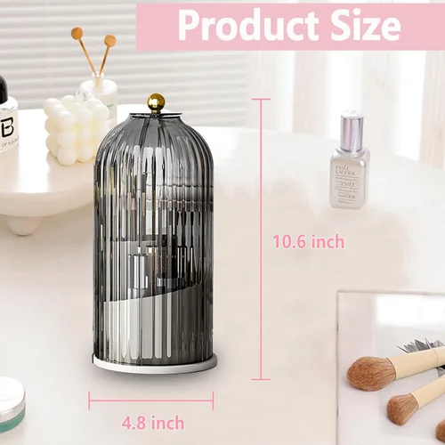 Miniatura 3 de Organizador de brochas de maquillaje con tapa giratoria de 360 grados, transparente, a prueba de polvo, diseño de 3 compartimentos, organizador