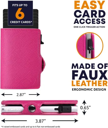 Miniatura 2 de Conceal Plus - Cartera Card Blocr para mujer, bloqueo RFID, delgada, minimalista, tarjetero, saffiano, poliuretano, rosa