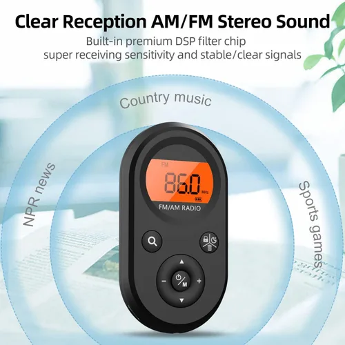 Miniatura 3 de Radio de bolsillo personal AM/FM portátil, radio transistor recargable con la mejor recepción, batería de larga duración, auriculares estéreo