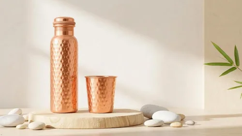 Pure Copper Water Bottle with Copper Tumbler - 34 Oz Extra Large - Ayurvedic Vessel For Drinking - Drink More Water, Lower Your Sugar Intake And