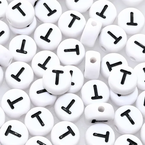 Miniatura 24 de Amaney - Cuentas de vocal A, 100 piezas de 0.276 x 0.157 in, blanco, redondo, acrílico, negro, alfabeto para fabricación de joyas Black-a