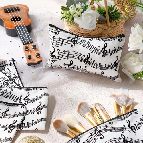 Miniatura 5 de Sweetude Paquete de 10 bolsas de maquillaje para profesores de música, bolsa de cosméticos para notas musicales, regalo de agradecimiento