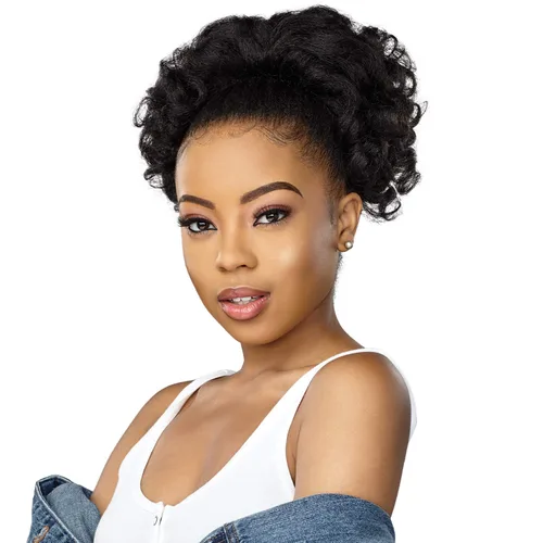 Sensationnel Curls Kinksandco - Top Lady Instant Weavedrawstring Pony Updo para texturas naturales de cabello 3C a 4C (2 MARRÓN OSCURO)