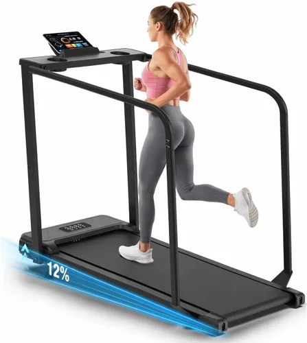 ANCHEER Caminadora portátil con inclinación, almohadilla para caminar de 3.5 HP con escritorio y barra de asa, caminadora plegable para oficina en