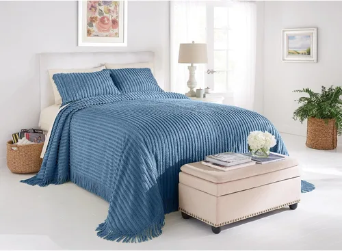Miniatura 7 de BrylaneHome Funda de chenilla 100% algodón, estándar, azul antiguo