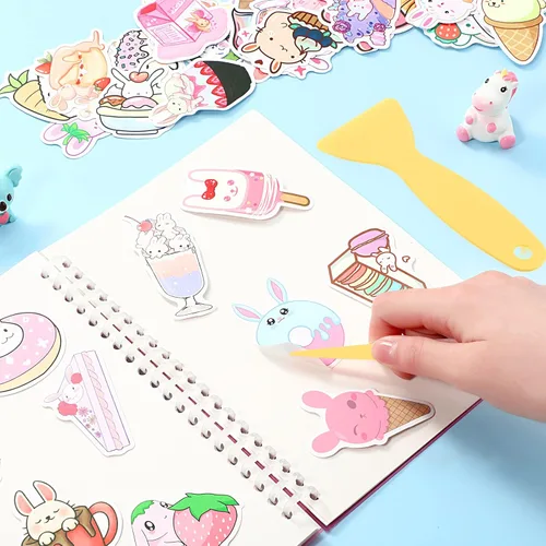 Miniatura 6 de Álbum de 4 piezas de calcomanías para coleccionar libros, reutilizables, con una espátula de plástico y pinzas, tamaño A5, 8.3 x 5.8 pulgadas