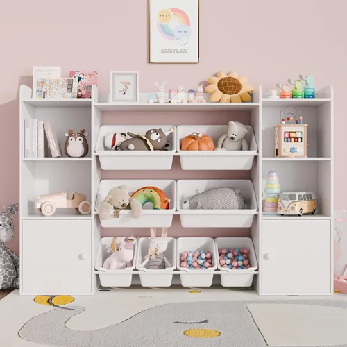 Miniatura 9 de Xilingol Organizador de almacenamiento de juguetes para niños con 8 contenedores de juguetes removibles, organizadores de juguetes de 4 niveles