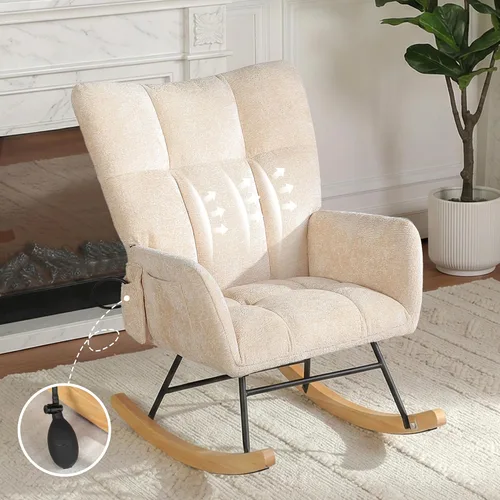 Miniatura 14 de Silla mecedora tapizada estilo oso de peluche para cuarto de bebé, con respaldo alto, silla lateral cómoda para sala de estar, dormitorio, oficinas