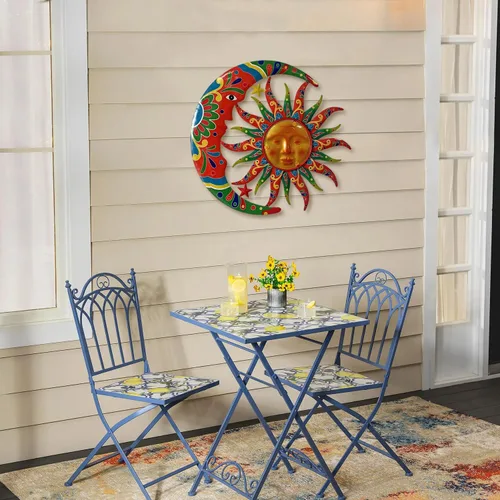Miniatura 3 de Limygus Adornos de Sol y Luna para Pared para Exteriores, Arte de Pared de Metal Colorido con Sol y Luna y Estrellas Perfecto para Patio, Jardín