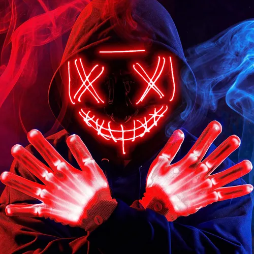 Miniatura 9 de JOYIN Máscara LED de Halloween, máscara de luz y guantes para disfraz de cosplay (azul), 3 modos de máscaras aterradoras que brillan en la oscuridad