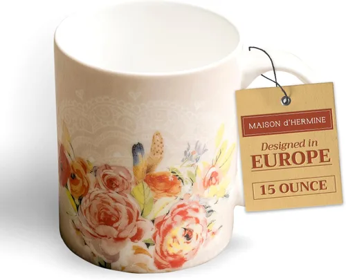 Miniatura 87 de Maison d' Hermine Taza de café con asas, tazas de porcelana fina de hueso, paquete de dos tazas de té para bebidas calientes, capuchino, latte, 015