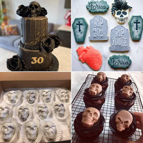 Miniatura 7 de Moldes de fondant de chocolate con corazón humano, 3 piezas, molde de silicona en forma de corazón humano 3D con cabeza de calavera para Halloween