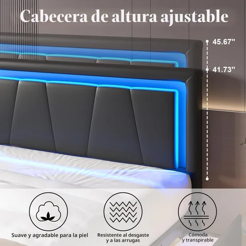 Miniatura 4 de LoVinson Base de cama tamaño completo con 4 cajones de almacenamiento, camas de plataforma de metal con cabecera ajustable, estación de carga Negro