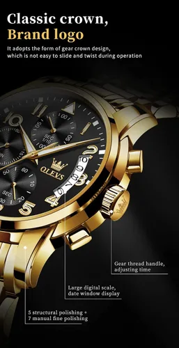 Miniatura 9 de OLEVS Mens Watches Big Face Watches Stainless Steel Waterproof Date Analog Quartz Watches Fashion Business Chronograph Wrist Watches for Men