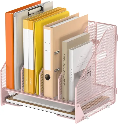 Miniatura 10 de Organizador de Carpetas de Archivos de Escritorio - 5 Compartimentos Verticales con Estantes y Bandeja para Cartas de Papel, Clasificador de Negro