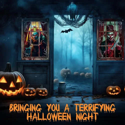 Miniatura 6 de Patelai 4 piezas de cortina de fantasmas espeluznantes de Halloween, decoración de silueta de ventana de Halloween, cubierta de puerta y ventana