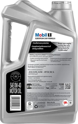 Miniatura 3 de Mobil 1 Aceite de Motor Completamente Sintético, 0W-40 Fórmula para Automóviles Europeos 5 Cuartos Paquete de 2