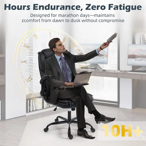 Miniatura 6 de Silla de oficina – Silla ejecutiva de cuero de escritorio de oficina con respaldo alto con función de balanceo – Ergonómica, transpirable, cómoda