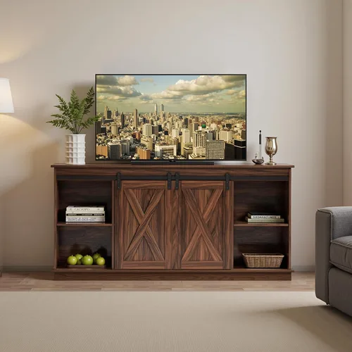 Miniatura 2 de Sweetcrispy Soporte de TV de granja de 65 pulgadas para sala de estar, dormitorio, centro de entretenimiento alto con estantes de almacenamiento