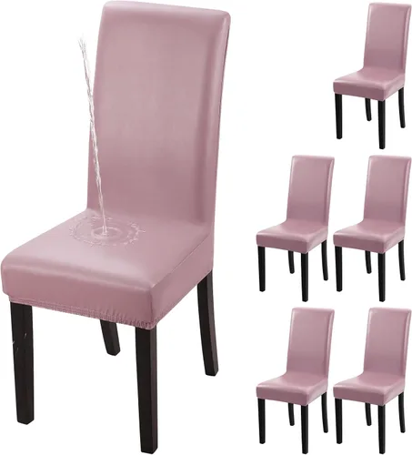Miniatura 13 de YISUN Fundas para sillas de comedor, cuero sintético macizo, impermeable y resistente al aceite, elásticas, protectoras (negro, paquete de 4)