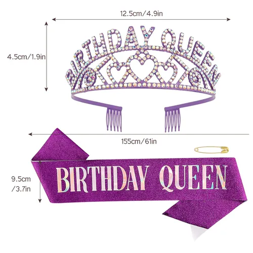Miniatura 3 de Banda y Corona de Reina de Cumpleaños, Telas Plástico