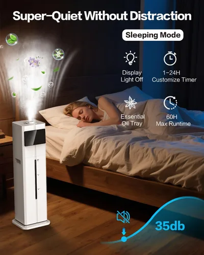 Miniatura 4 de Humidificadores de niebla fría para dormitorio, ultrasónico de 2.4 galones (9L), llenado superior silencioso, fácil limpieza con bandeja de aceite