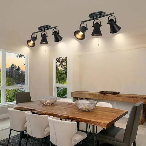 Miniatura 5 de Iluminación de pista de 3 luces con cadena de tracción, lámpara de techo ajustable negra, accesorios de iluminación de pista giratoria para cocina