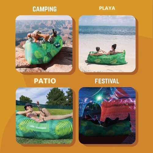 Miniatura 3 de Chillbo Inflatable Couch – Unique Designs - No-Pump Setup, Ripstop Polyester, Stability Pegs, Fun Prints - Portable Air Inflatable Lounger for Hoja