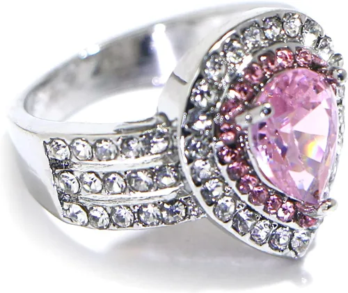 Miniatura 3 de Anillo de plata de ley 925 con diamantes de imitación rosa brillante con forma de gotas de agua, circonita cúbica, anillo de compromiso