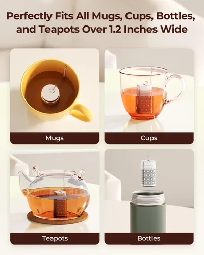 Miniatura 4 de Reinmoson Mini Coladores de Té para Té Suelto, Infusor de Té de Malla Extra Fina, Acero Inoxidable 304 y Tapa Roscada delgada Actualizada, Empapador