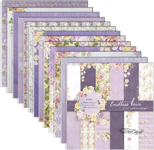 Miniatura 10 de 24 hojas de papel floral para álbumes de recortes, 6 x 6 pulgadas, bloc de papel de cartulina de decoupage, páginas de una sola cara