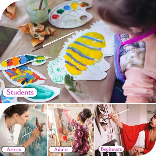 Miniatura 6 de Juego de 12 pinceles redondos de pintura, pincel de artista para acuarela acrílica, pintura al óleo, arte de uñas, manualidades, lienzo, roca