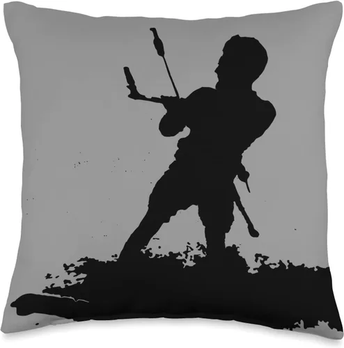 Kitesurf Gifts and Surf Lover Tees by taiche Kitesurfing Enthusiast Riding A Wave Black Silhouette Throw Pillow, 16x16, Multicolor