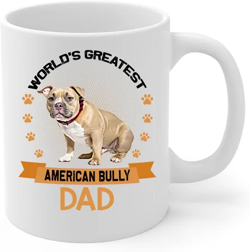Miniatura 2 de Funny World's Greatest Tan American Bully Dog Dad Regalos Día del Padre Taza de café de cerámica blanca 11oz