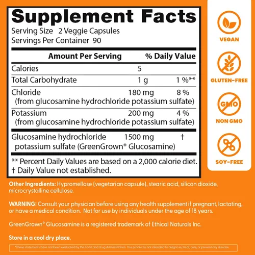 Miniatura 4 de Doctor's Best Suplemento vegano de glucosamina para hombres y mujeres – Glucosamina 1500 mg por 2 cápsulas, apoyo para la salud