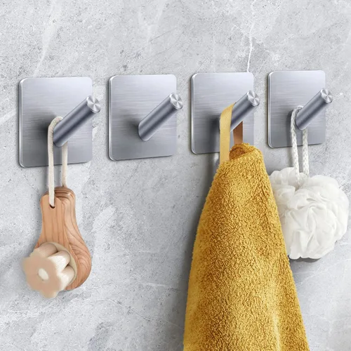 Miniatura 16 de xdgeLoad Ganchos para toallas de baño, 4 unidades, ganchos de pared resistentes para baños, abrigos, batas, cocina, ganchos autoadhesivos sin Negro
