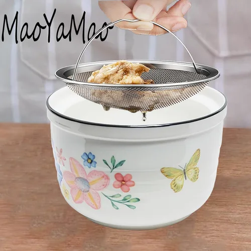 Miniatura 4 de Recipiente de grasa de tocino de cerámica con colador, lata de almacenamiento de aceite de cocina 17oz (colorido)