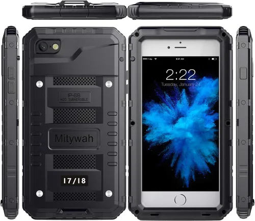 Miniatura 7 de Mitywah Funda impermeable para iPhone 7/iPhone 8 / iPhone SE 2020, funda de metal resistente de grado militar, protección de cuerpo completo