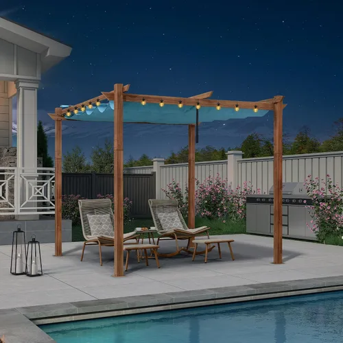 Miniatura 12 de PURPLE LEAF Pérgola retráctil para exteriores de 10 x 10 pies con toldo, refugio de metal para patio, jardín, pabellón, marco de grano de madera