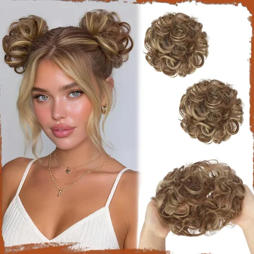 Miniatura 35 de Sofeiyan 2 piezas de extensión de cabello rizado ondulado en forma de moño desordenado, mini moño desordenado con banda elástica, peluca sintética