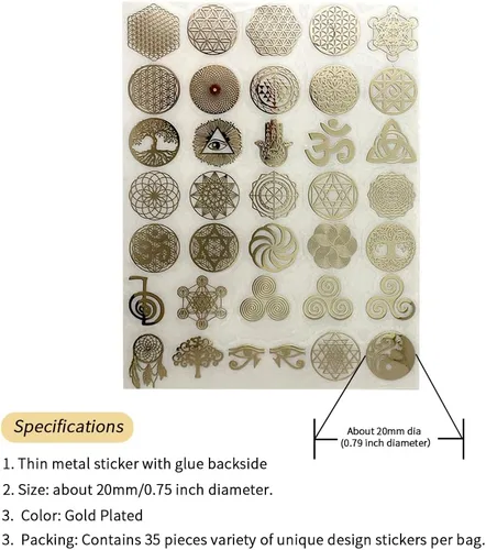 Miniatura 2 de 35 piezas/lote Adhesivo de Metal con Diseño de Flor de la Vida Geometría Pirámide de Orgón (Oro)