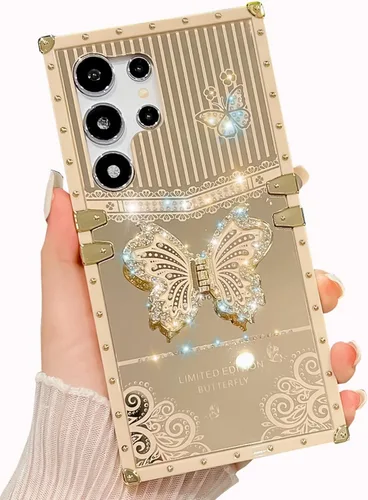 Miniatura 28 de Compatible con Funda Samsung Galaxy S22 Ultra, Diseño de Mariposa Brillante de Lujo con Soporte Plegable Kickstand para Mujeres y Niñas, Funda Rosa