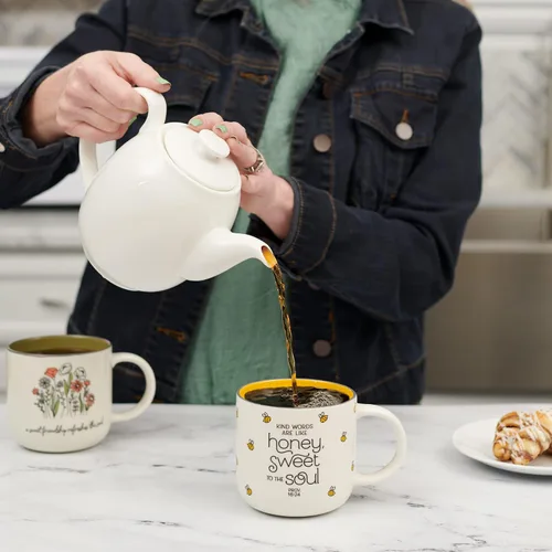 Miniatura 6 de Christian Art Gifts Taza grande de cerámica para café y té para mujeres: Las palabras amables son como la miel Versículo bíblico inspirador,