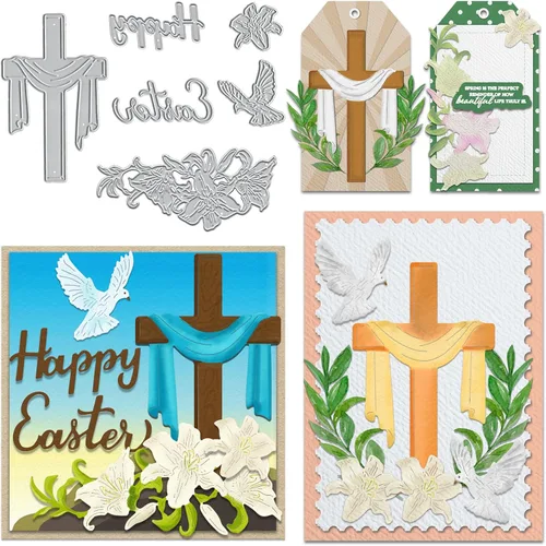 Troqueles de corte de metal con diseño de flores de Pascua, palabras de Pascua, animales troquelados para hacer tarjetas, herramienta de plantilla