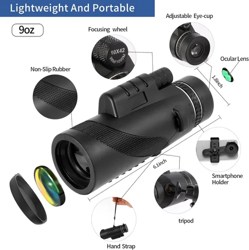 Miniatura 3 de Telescopio monocular de 10 x 42, alcance FMC y BAK4 de alta potencia, agarre antideslizante, impermeable, regalos de cumpleaños para hombres, papá