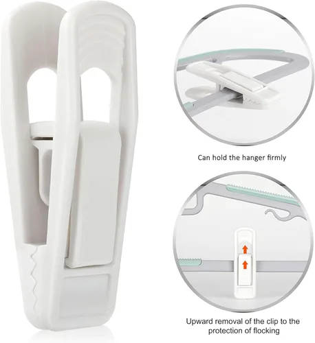Miniatura 4 de Tinfol 40 clips de plástico para colgar – Clips de agarre fuerte, clip de falda de pantalón blanco, clip de dedo multiusos para perchas de ropa