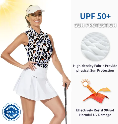 Miniatura 3 de Soneven Camisas de golf para mujer, sin mangas, diseño floral, atlético, que absorben la humedad, camisas de tenis de ajuste seco